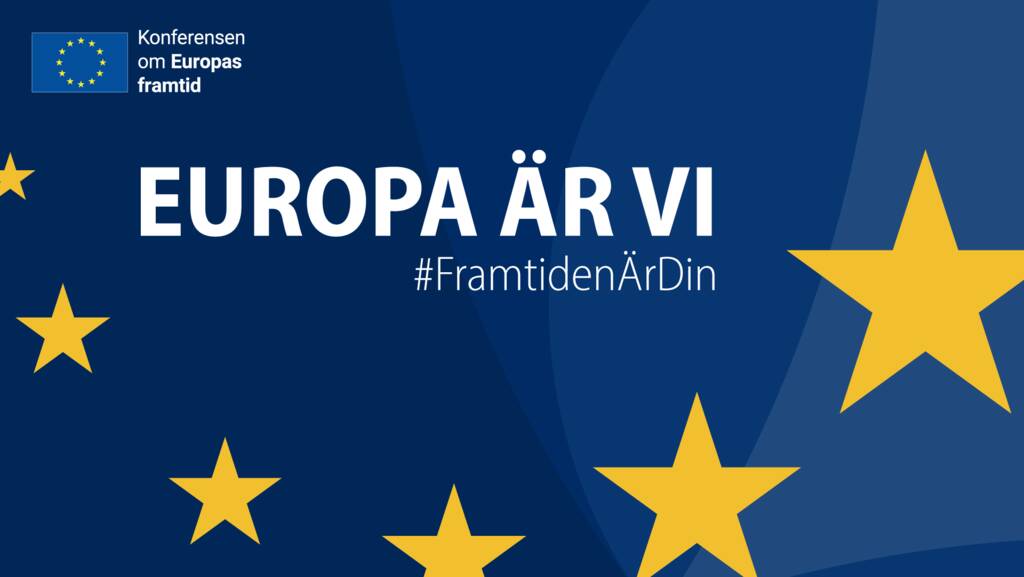 Kuvituskuva, Euroopan unionin lippu, Eurooppa olemme me -tekstillä.