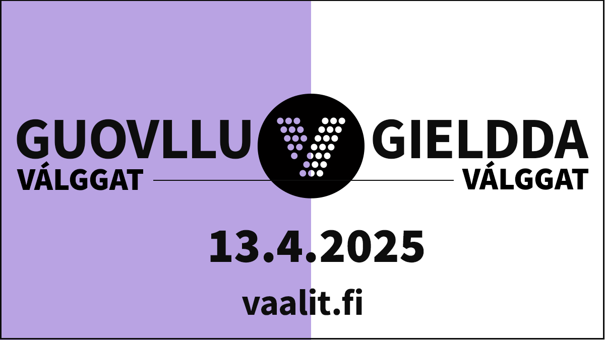 Guovllu- ja gielddaválggat 13.4.2025. Lassidieđut: vaalit.fi.