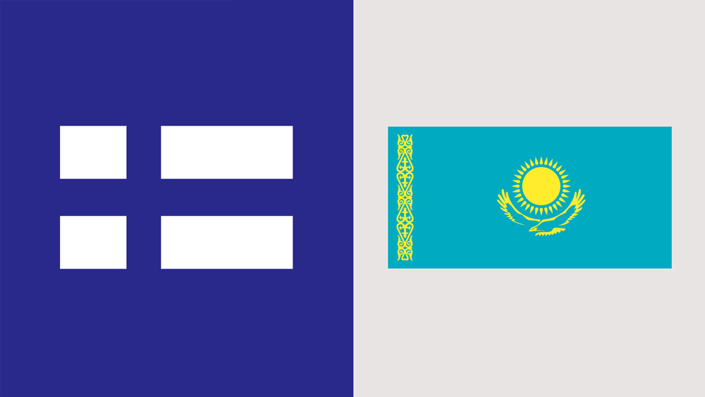 The flags of Finland and Kazakhstan side by side